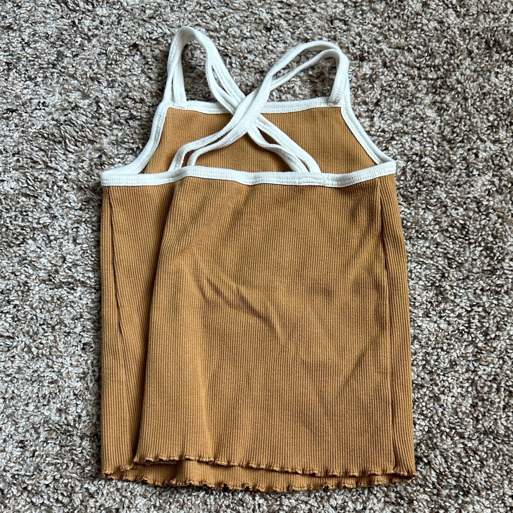 Kids Ribbed Tank & Shorts Matching Set in Mustard with White Trim - Picture 6 of 9